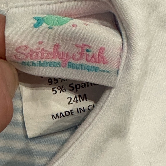 Light Blue and White Striped Long Sleeve Bubble with Santa Claus Appliqué. - Picture 6 of 6